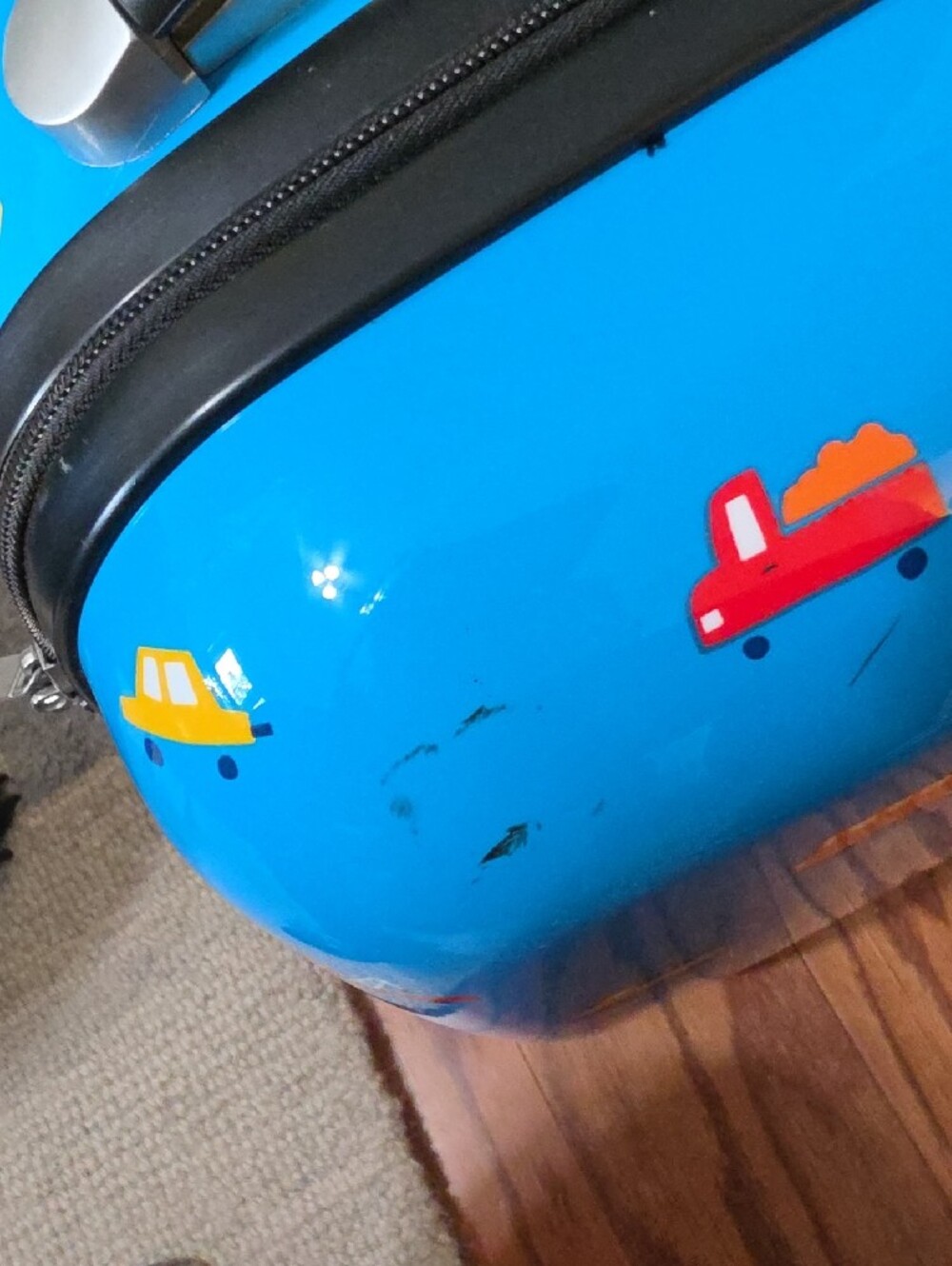Marshalls Bright Blue Kids Rolling Suitcase with Colorful Car Print - Picture 11 of 14